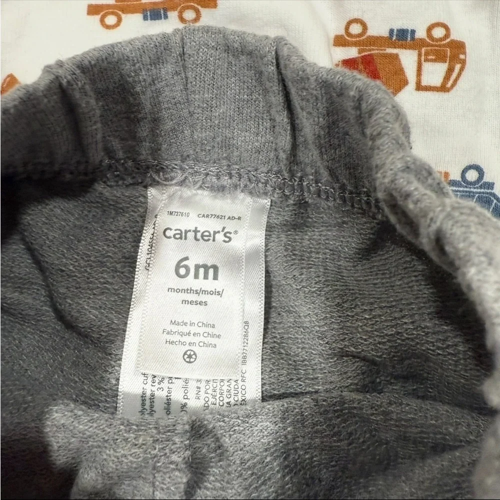 Carter’s Boys 3-6 month long sleeve truck shirt and gray sweatpants Construction